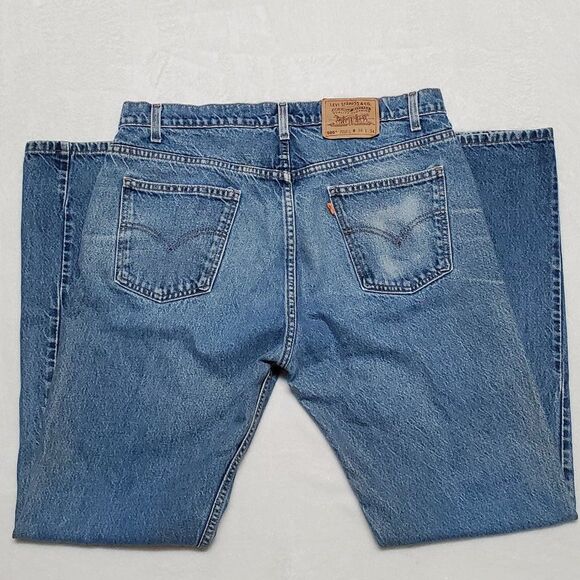 VINTAGE 1996 Levi's 505 Orange Tab Relaxed Fit Tapered Leg Distressed Mom Jeans - Picture 9 of 12
